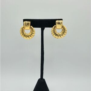 Classic Gold textured door knocker hoop earrings